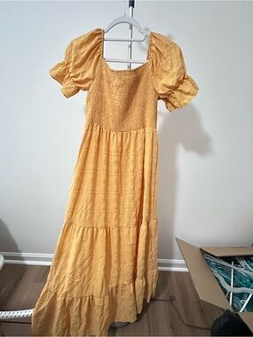 Unbranded Yellow Smocked Puff Sleeve Maxi Dress